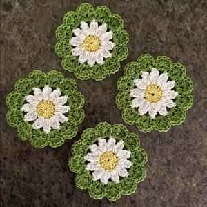 Handmade Daisy Crochet Coasters - 100% Cotton